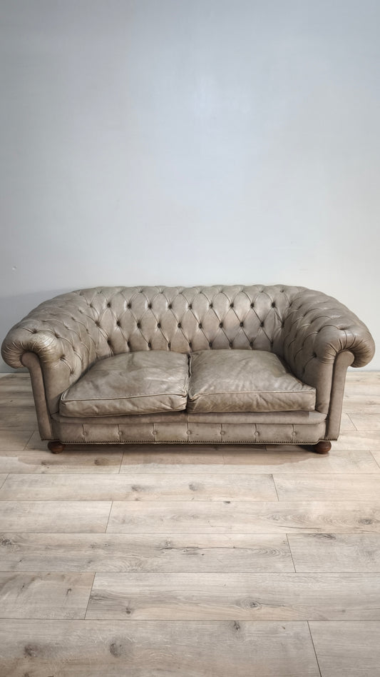 89142 Divano Chester grigio due posti in pelle