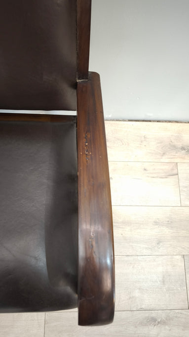 89144 Divanetto in legno e pelle marrone