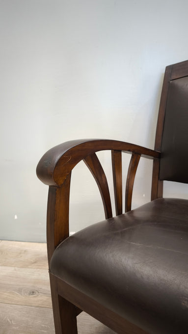 89144 Divanetto in legno e pelle marrone