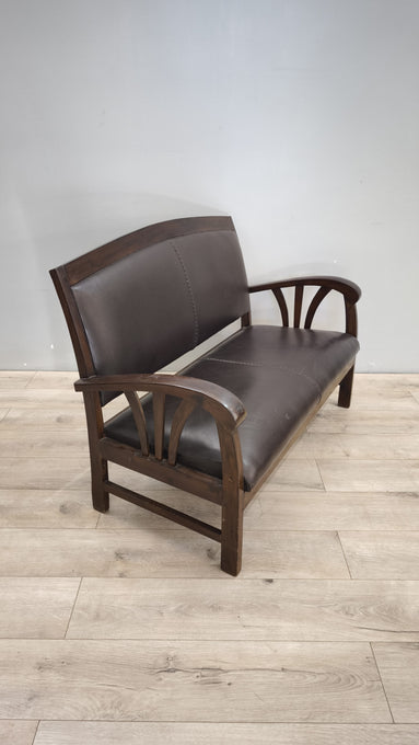 89144 Divanetto in legno e pelle marrone