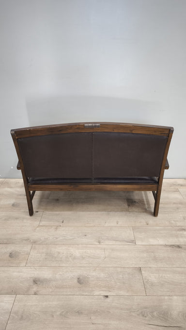 89144 Divanetto in legno e pelle marrone