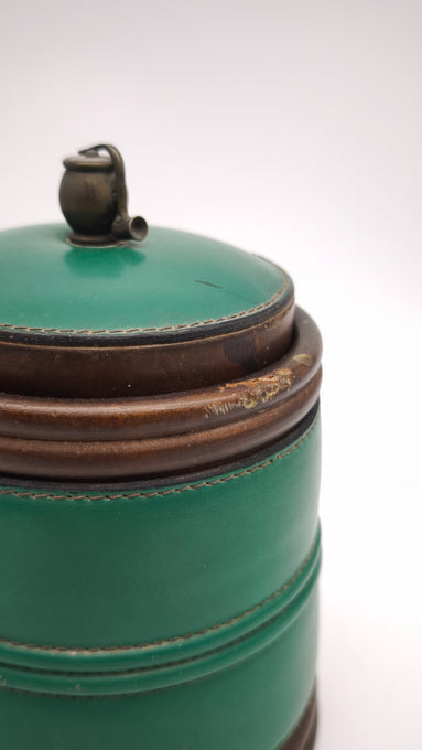 89010 Tabacchiera in legno e pelle verde