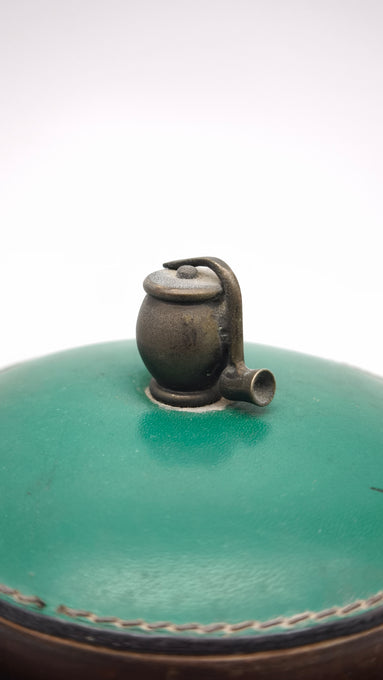 89010 Tabacchiera in legno e pelle verde