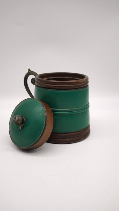 89010 Tabacchiera in legno e pelle verde