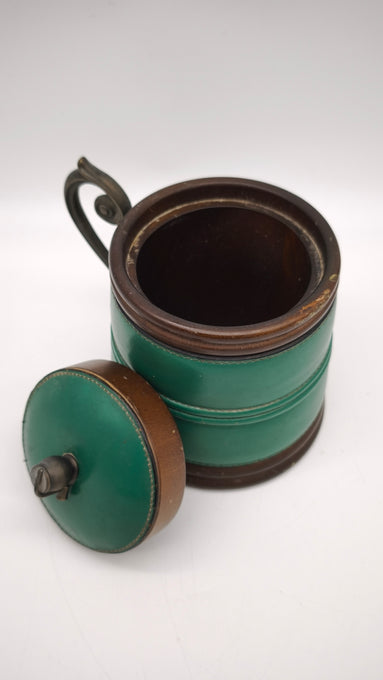 89010 Tabacchiera in legno e pelle verde