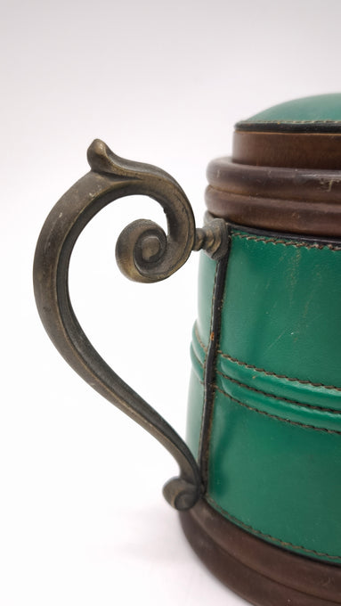 89010 Tabacchiera in legno e pelle verde