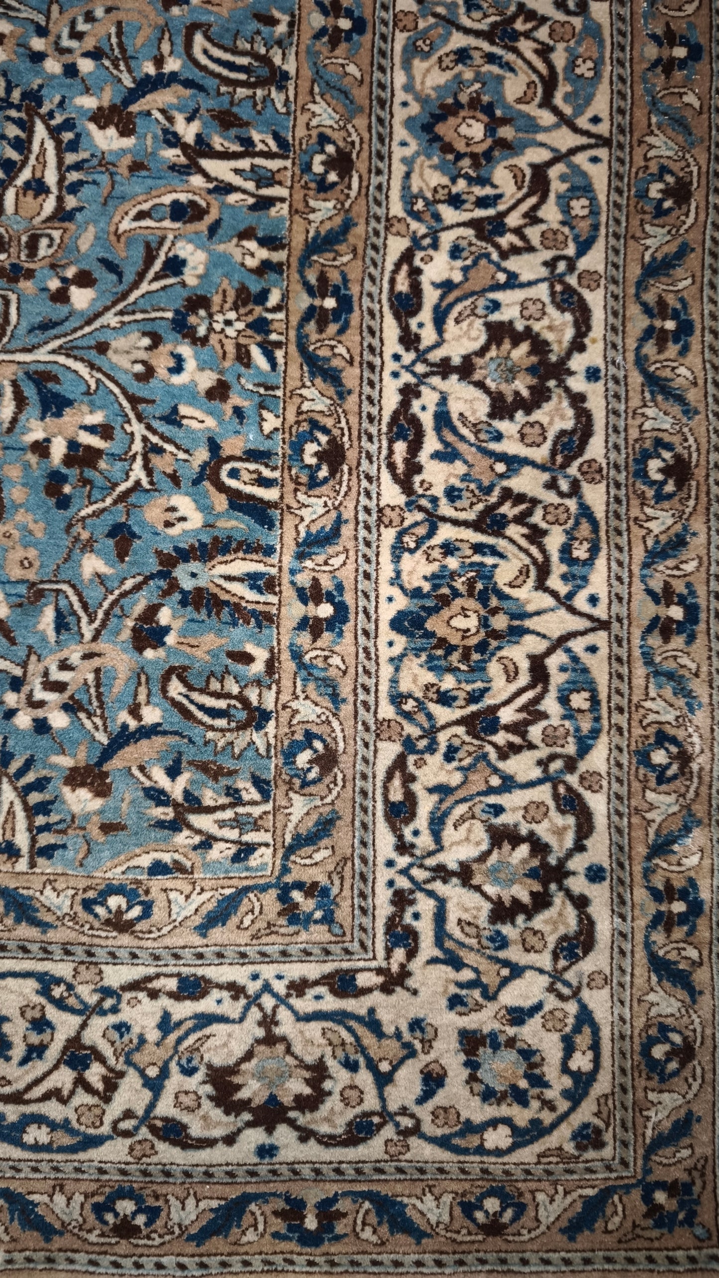 89282 Tappeto in fibra naturale base celeste con decorazione a motivo floreale 130cm x 210cm