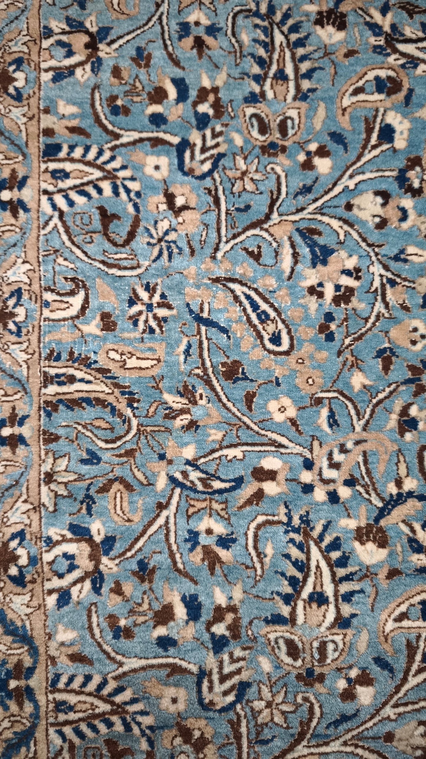 89282 Tappeto in fibra naturale base celeste con decorazione a motivo floreale 130cm x 210cm