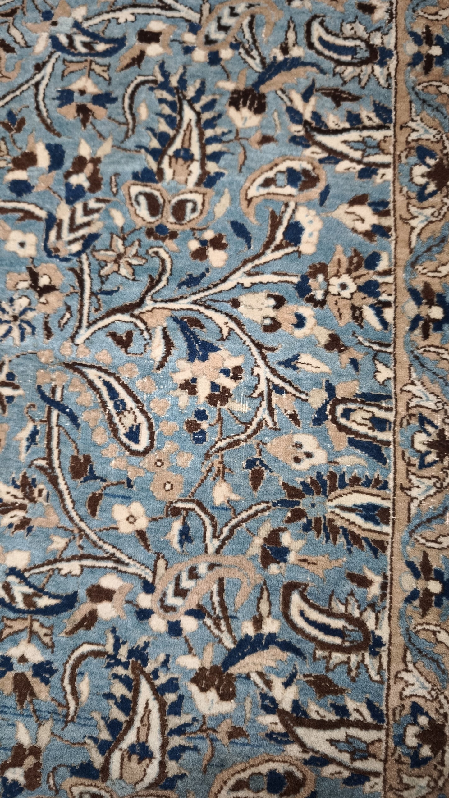 89282 Tappeto in fibra naturale base celeste con decorazione a motivo floreale 130cm x 210cm