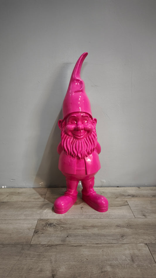 89618 Statua in resina gnomo dipinto rosa
