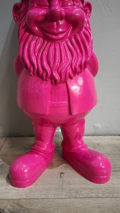 89618 Statua in resina gnomo dipinto rosa