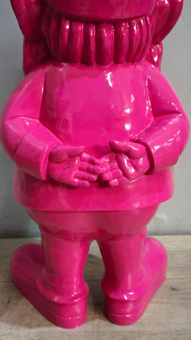 89618 Statua in resina gnomo dipinto rosa