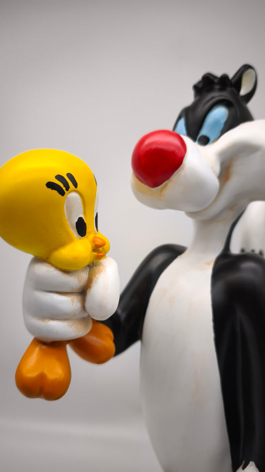 89612 Statua in resina gatto Silvestro e Tweety Titty