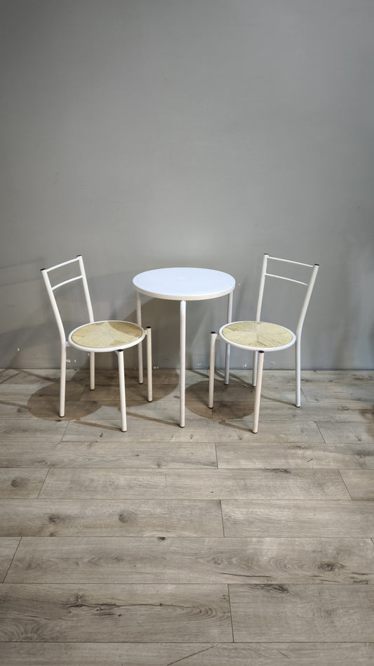 89794 Set n 2 sedie con tavolo rotondo in ferro bianco