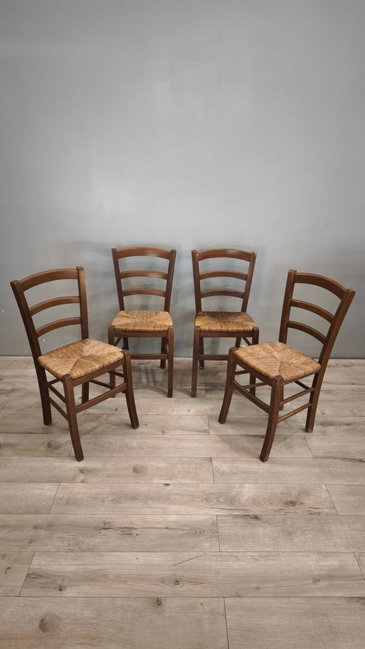 89778 Set n 4 sedie con struttura in legno e seduta in paglia