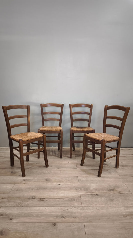 89778 Set n 4 sedie con struttura in legno e seduta in paglia