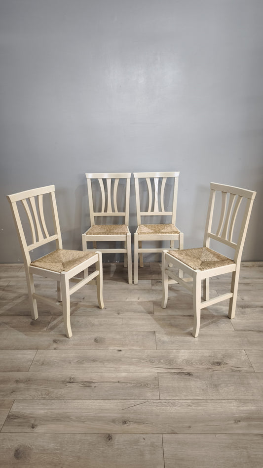 90043 Set n 4 sedie color tortora con seduta in paglia