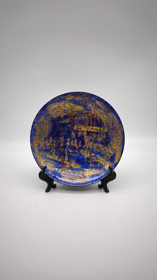 90409 Piatto decorativo in vetro blu e oro