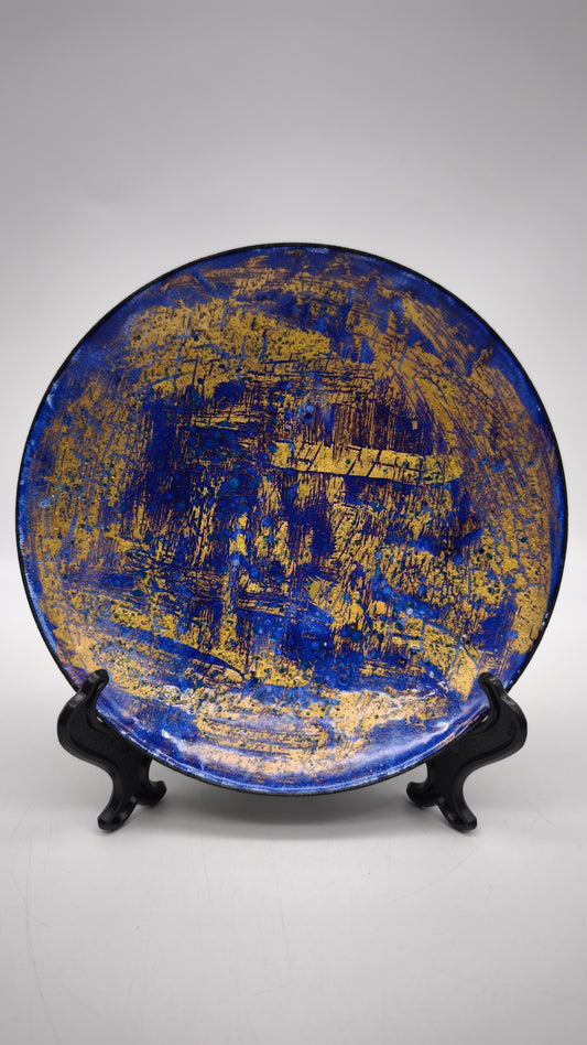 90409 Piatto decorativo in vetro blu e oro