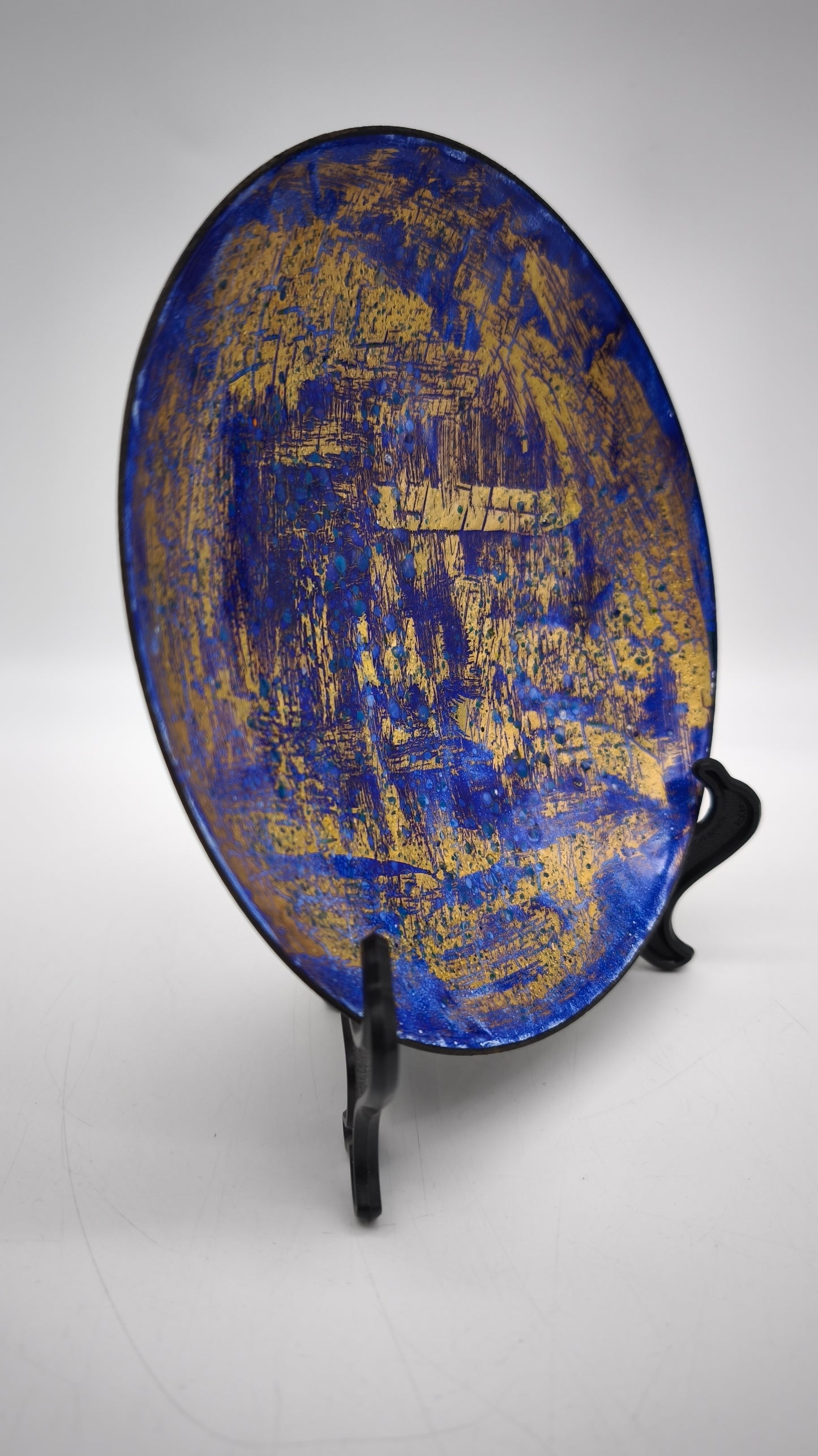 90409 Piatto decorativo in vetro blu e oro