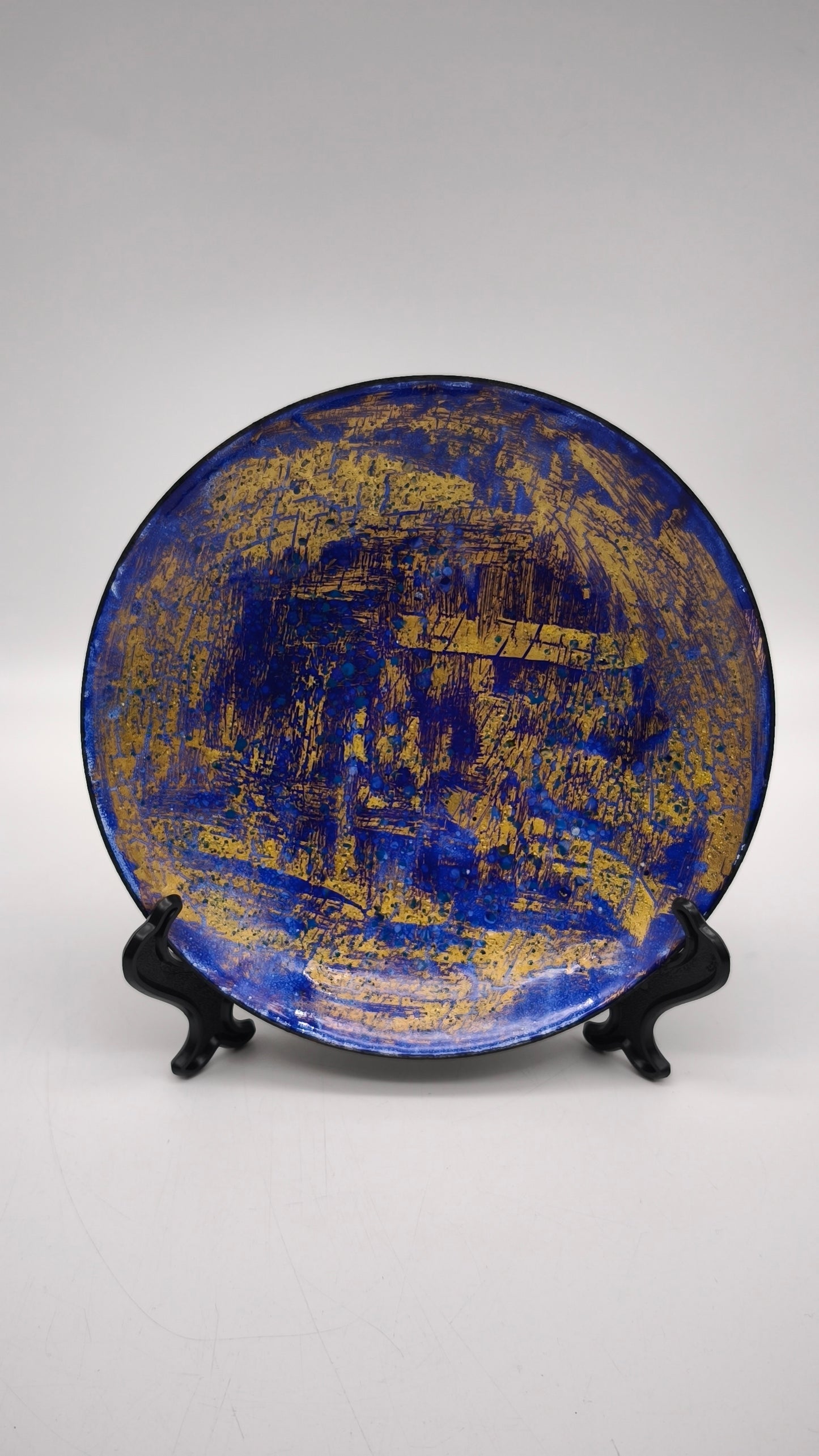 90409 Piatto decorativo in vetro blu e oro
