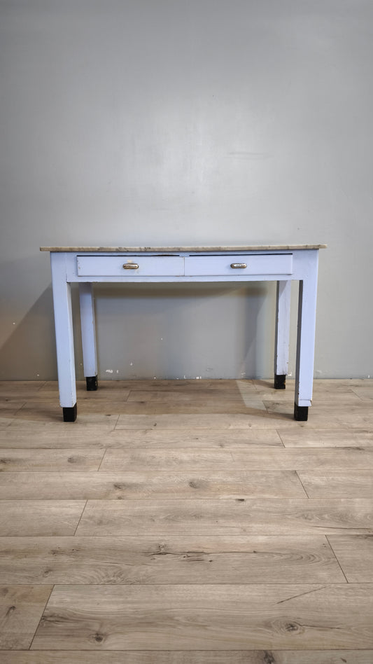 91734 Tavolo anni '60 con piano in marmo e base azzurra