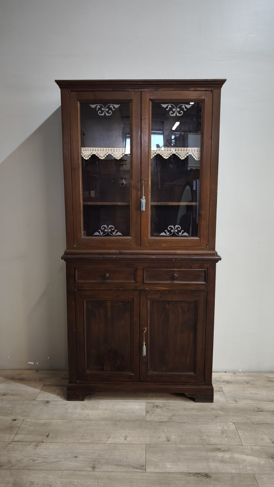 90602 Vetrina due corpi in legno massello