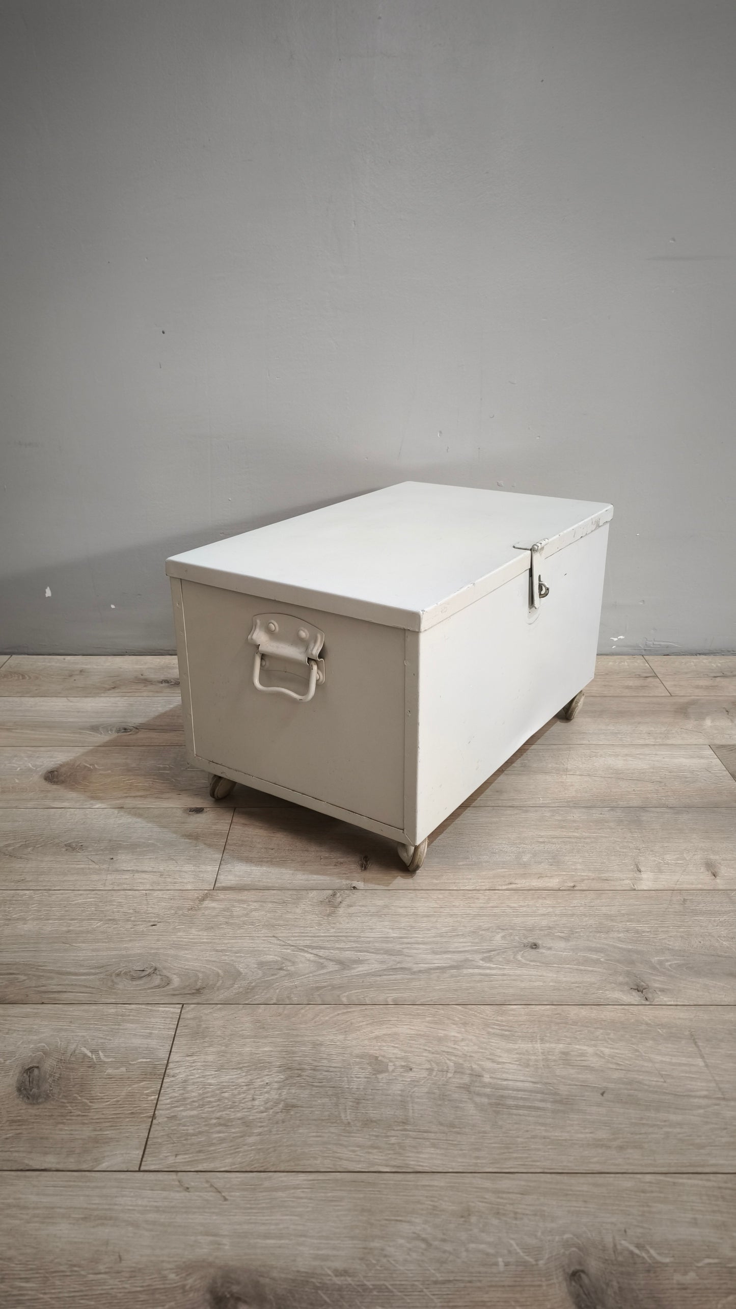 90885 Baule in ferro grigio con ruote