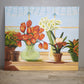 90960 Quadro dipinto su tela, vasi di fiori