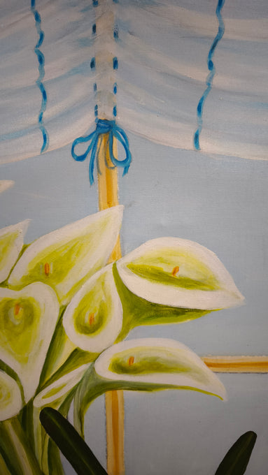 90960 Quadro dipinto su tela, vasi di fiori