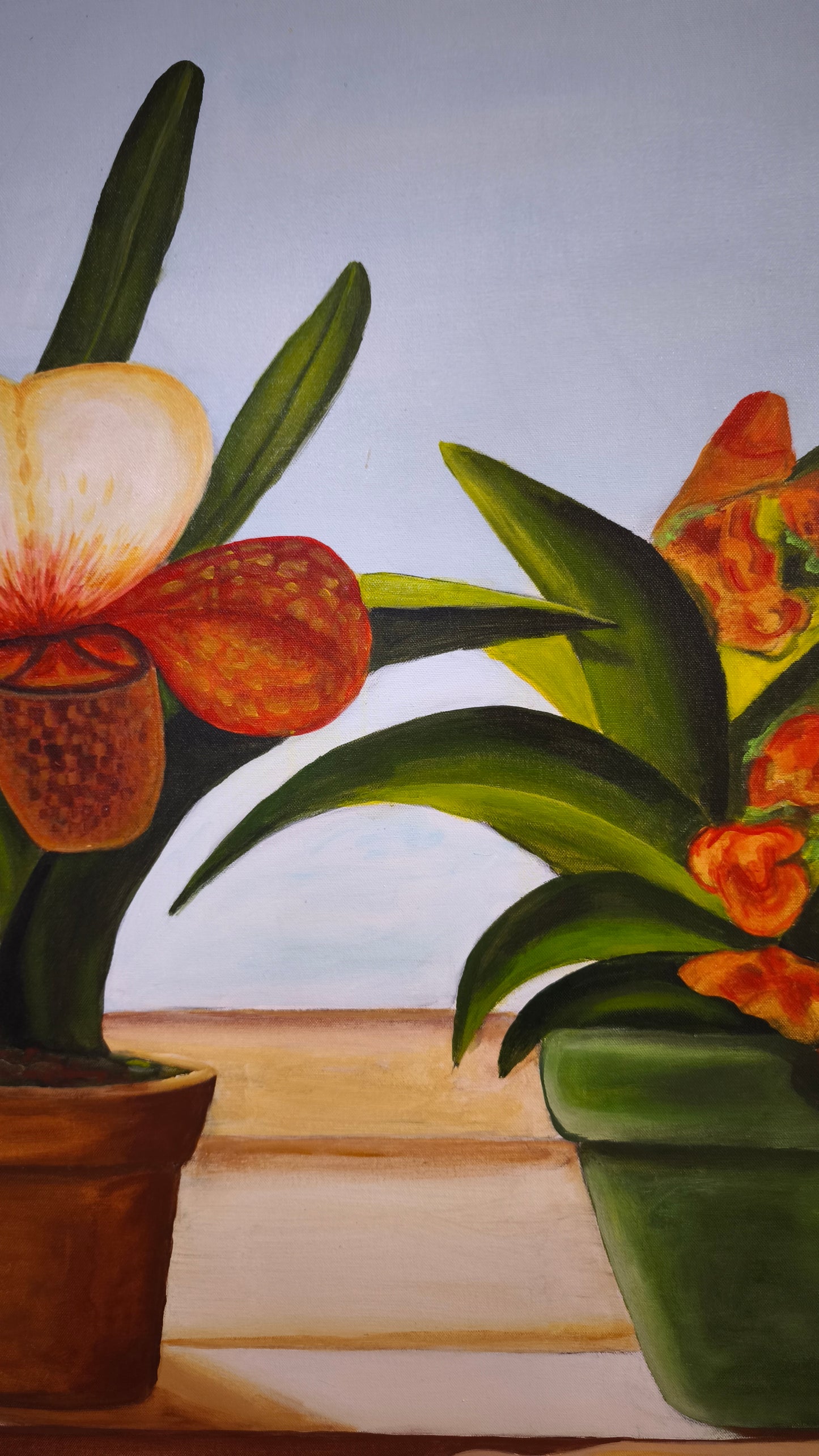 90960 Quadro dipinto su tela, vasi di fiori