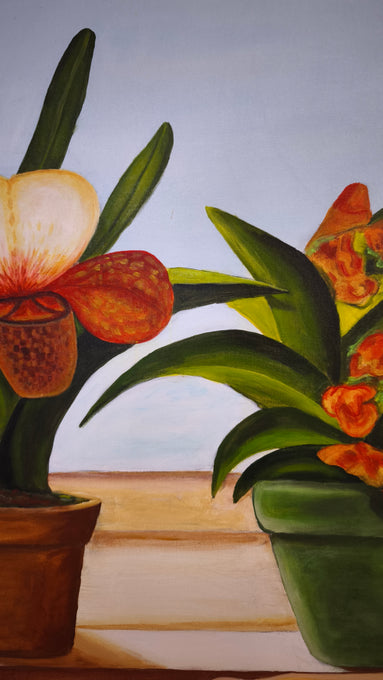 90960 Quadro dipinto su tela, vasi di fiori