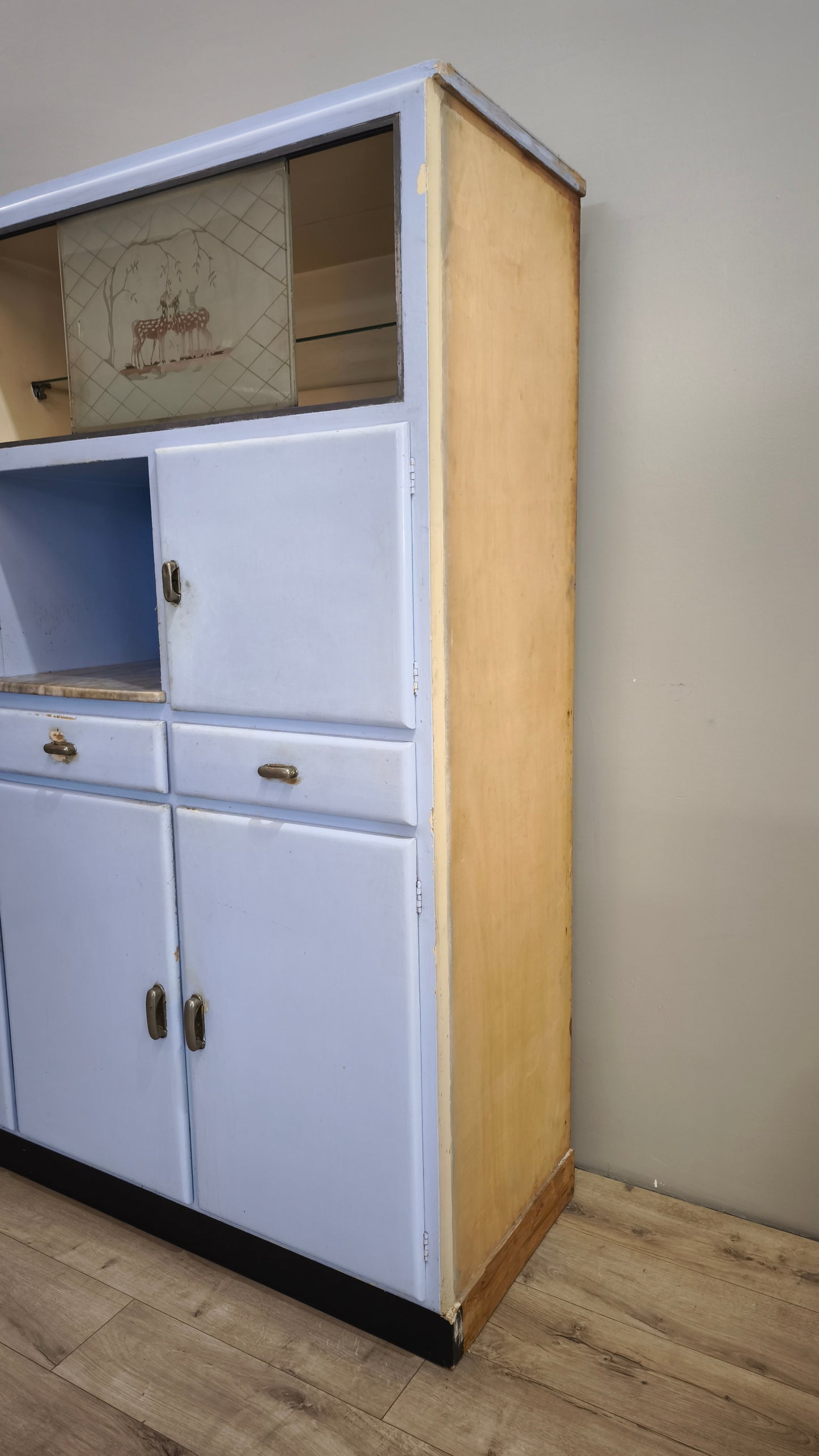 129 Credenza anni '50 celeste con piano in marmo