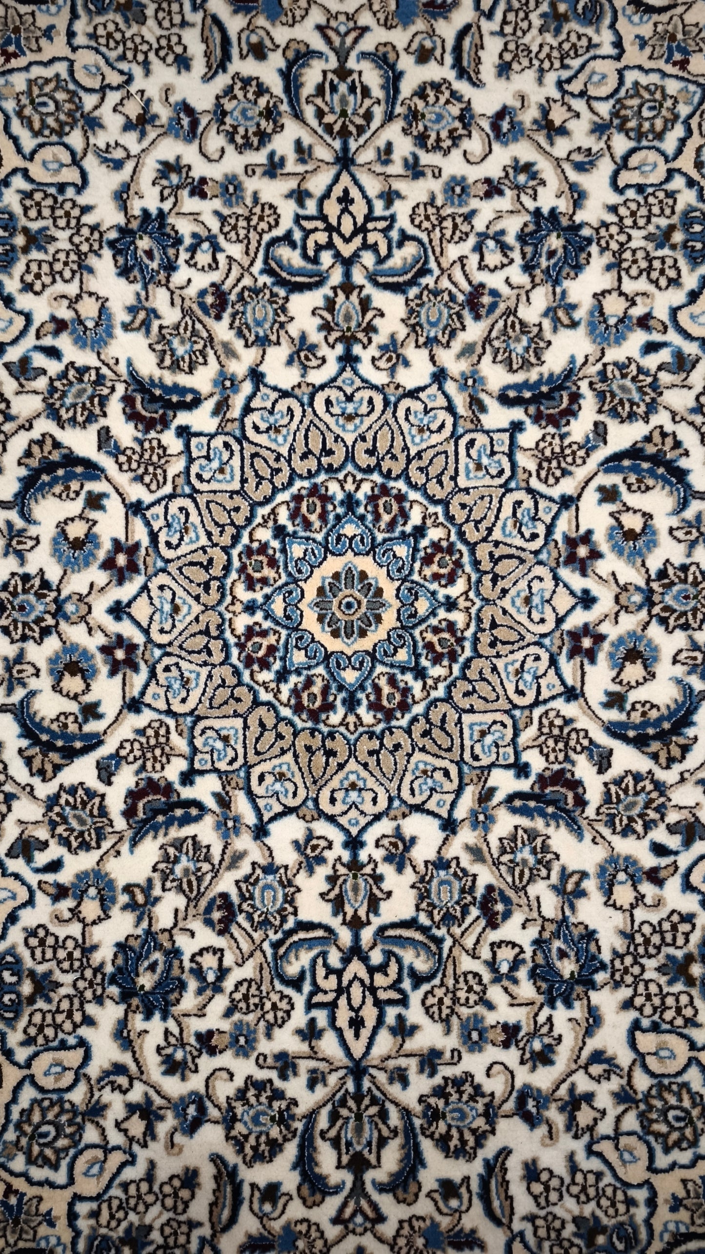 91109 Tappeto bianco e blu con decorazione floreale 215cm x 120cm