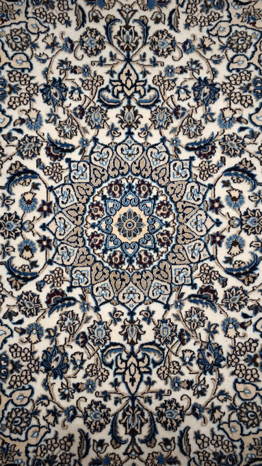 91109 Tappeto bianco e blu con decorazione floreale 215cm x 120cm