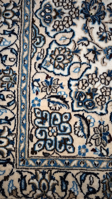 91109 Tappeto bianco e blu con decorazione floreale 215cm x 120cm