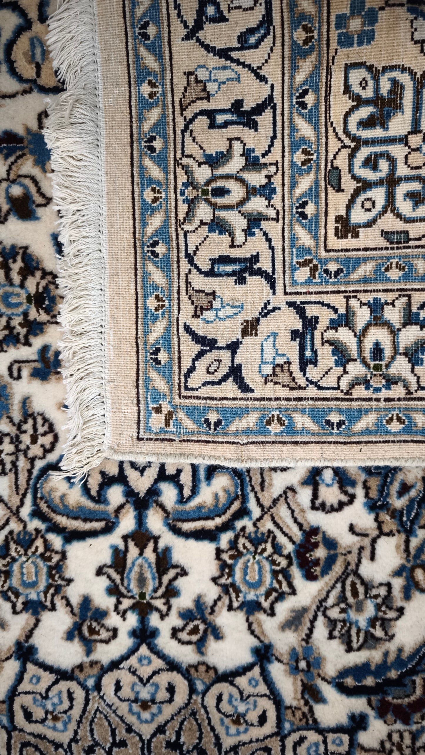 91109 Tappeto bianco e blu con decorazione floreale 215cm x 120cm