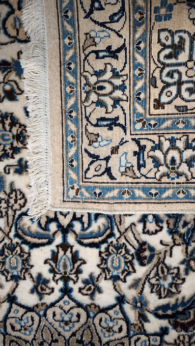 91109 Tappeto bianco e blu con decorazione floreale 215cm x 120cm