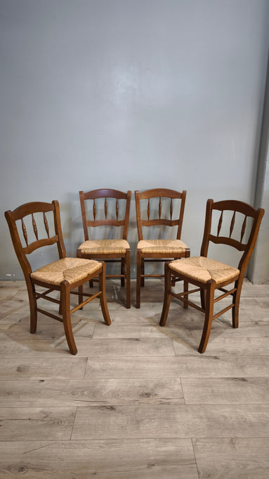 91301 Set n 4 sedie in legno e seduta in paglia