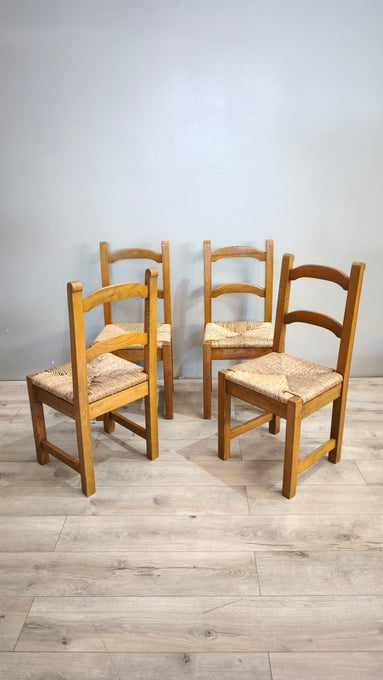 91444 Set n 4 sedie in legno con seduta in paglia Del Tongo