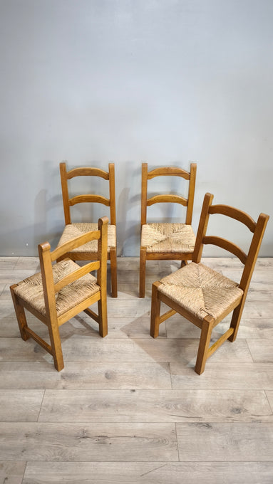 91444 Set n 4 sedie in legno con seduta in paglia Del Tongo