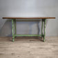 179 Tavolo fratino con base dipinta verde e piano color legno