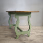 179 Tavolo fratino con base dipinta verde e piano color legno