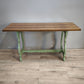 179 Tavolo fratino con base dipinta verde e piano color legno