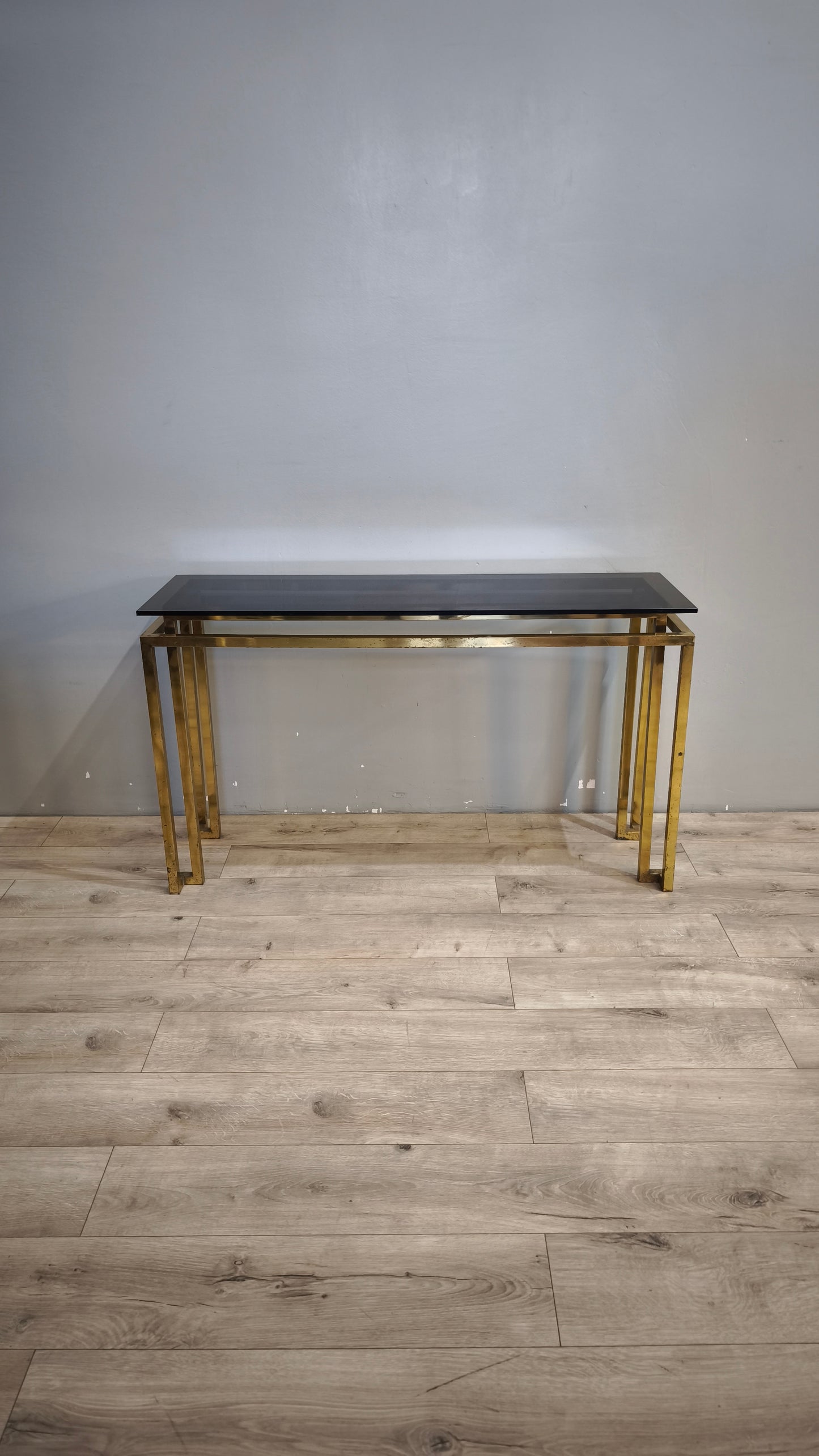 193 Console in ottone e vetro fumé
