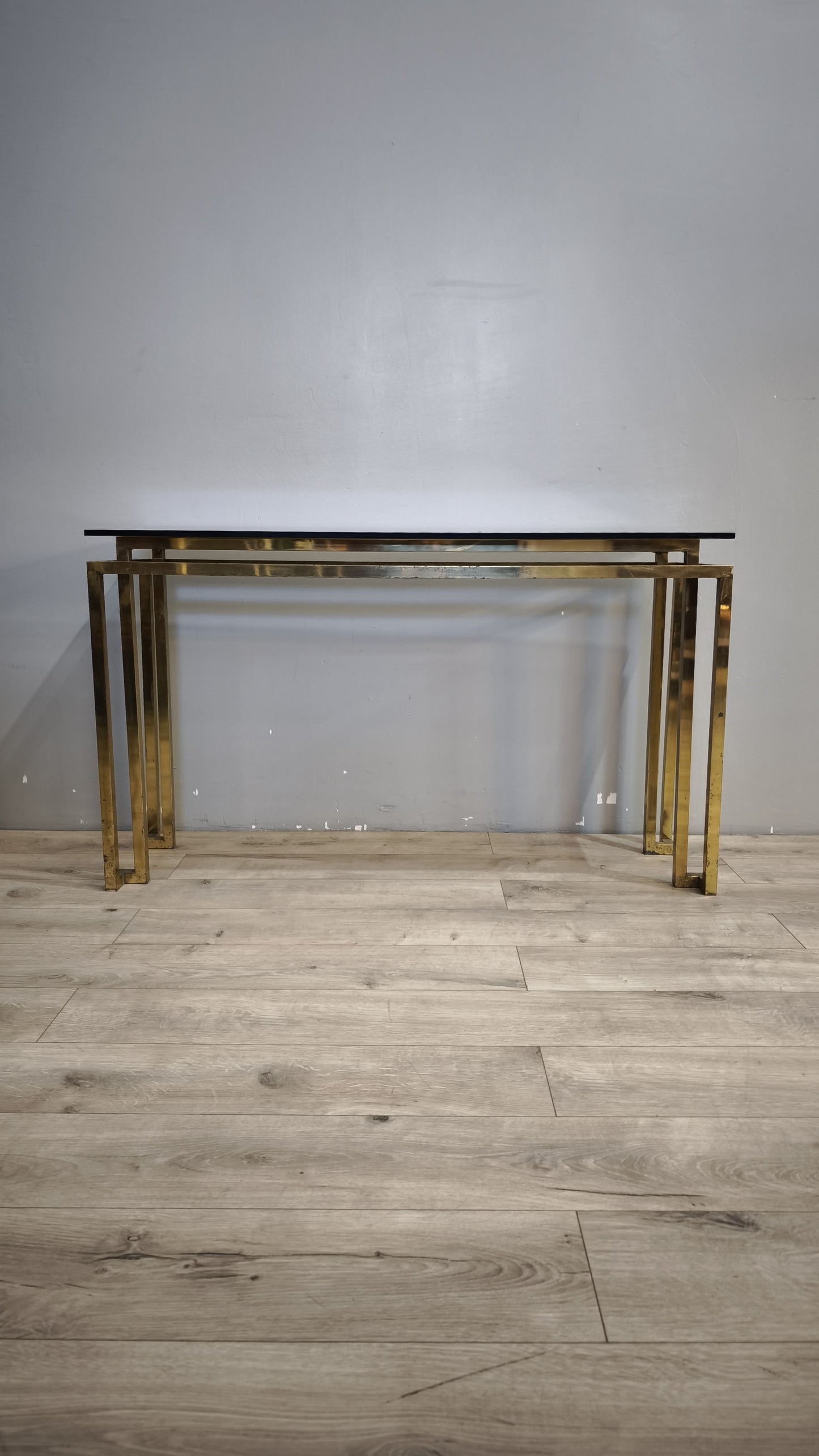 193 Console in ottone e vetro fumé