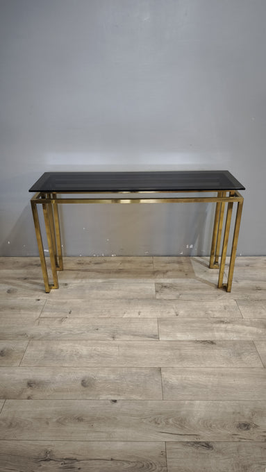 193 Console in ottone e vetro fumé