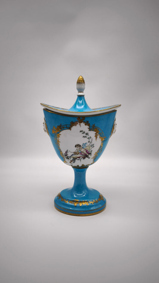91531 Coppia di vasi vecchia Parigi in porcellana azzurra e oro
