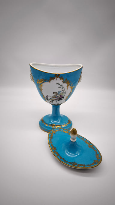 91531 Coppia di vasi vecchia Parigi in porcellana azzurra e oro