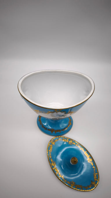 91531 Coppia di vasi vecchia Parigi in porcellana azzurra e oro